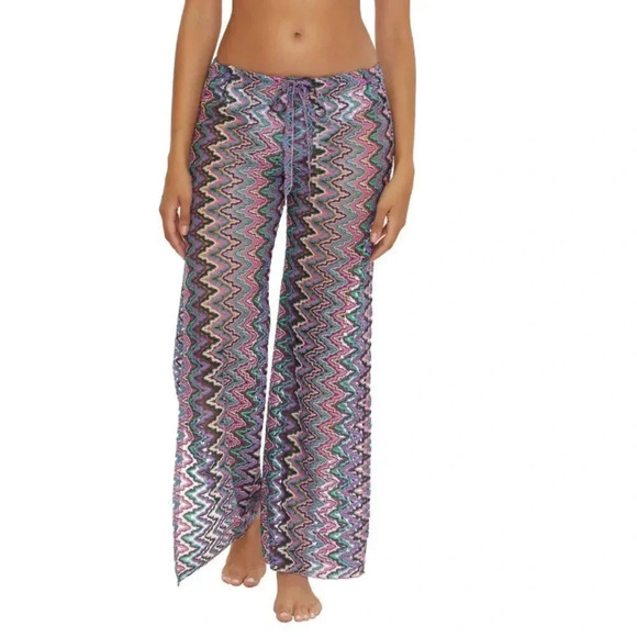 Becca Rebecca Virtue Sundown Pants Swim Cover Up Pant Striped Knit Open Large - Picture 1 of 10